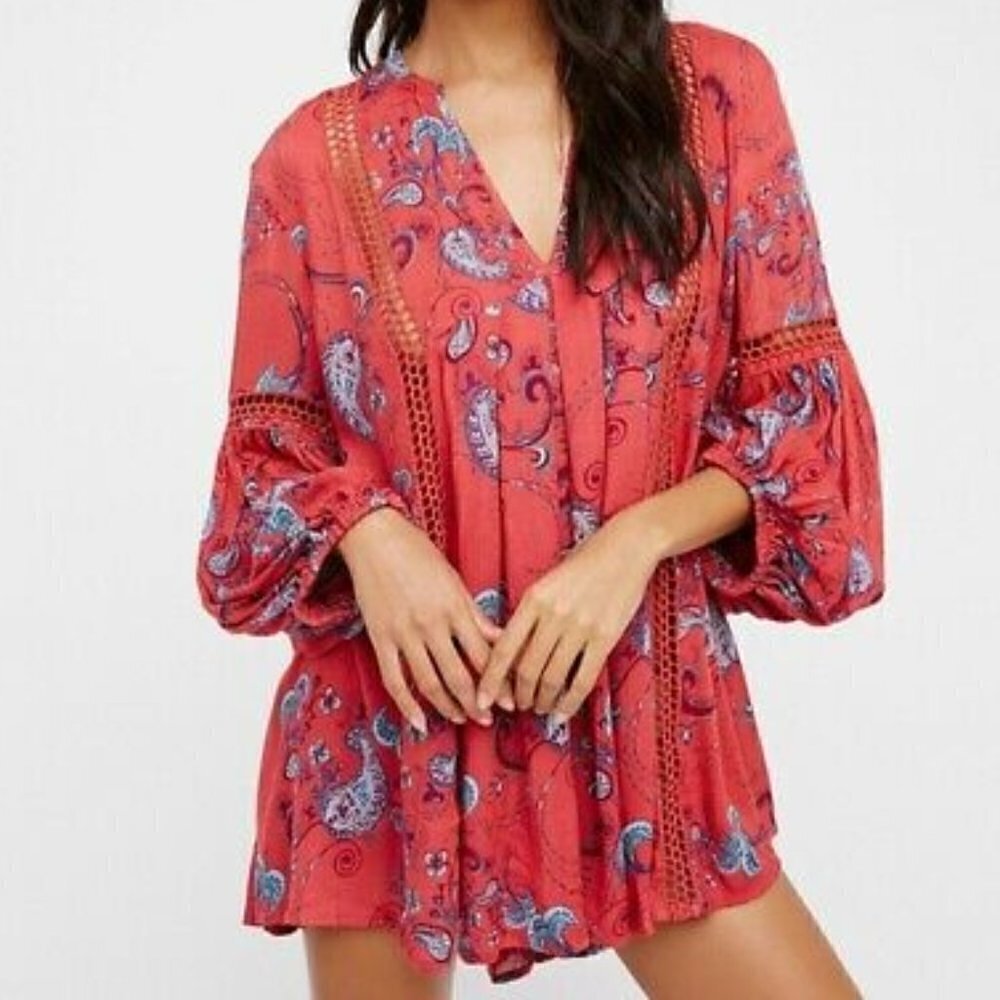 Free People Just The Two Of Us Printed Tunic Pink/Red Size Small